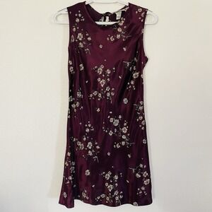 Vtg Y2K 90's Jody of California 5.7.9 Purple Floral Mini Dress Keyhole Tie Satin